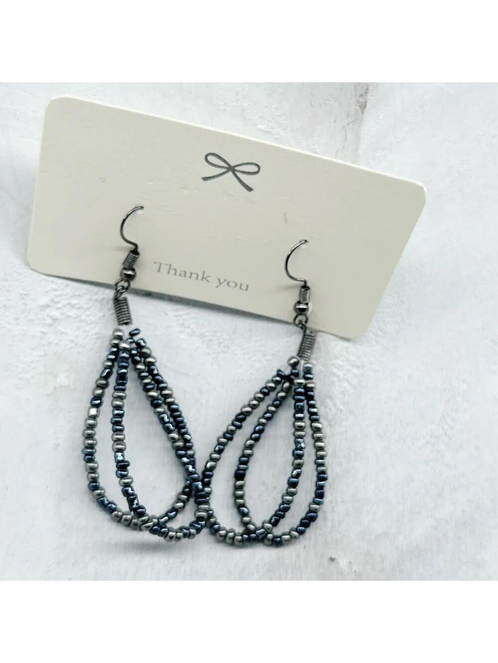 4816gc. Pewtertone Seed Bead Earrings Glass